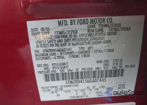 2006 Ford Freestyle Se из США, поврежденный, VIN 1FMZK04156GA07445